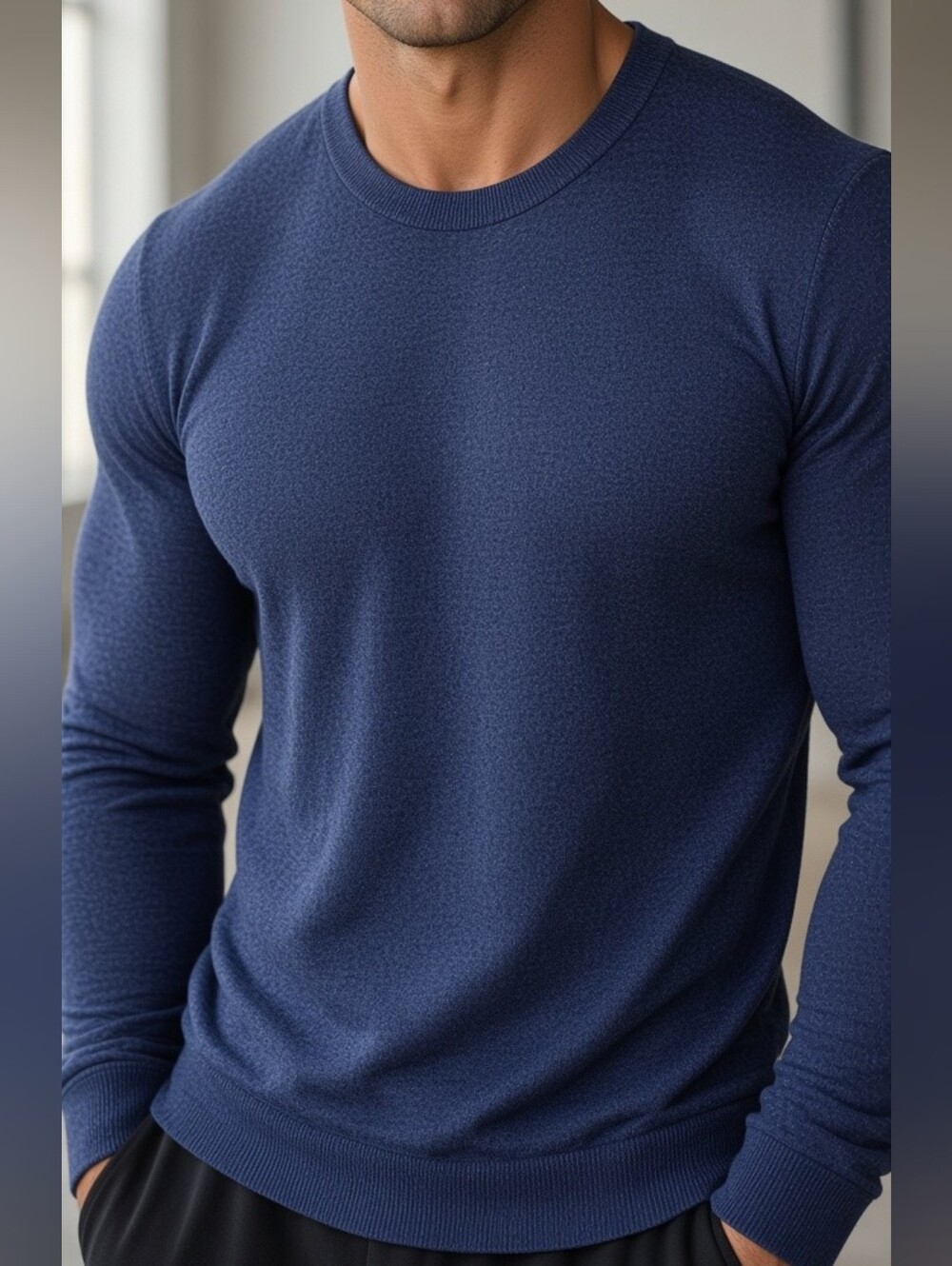Boss Men’s Heathered Blue Crewneck Sweater